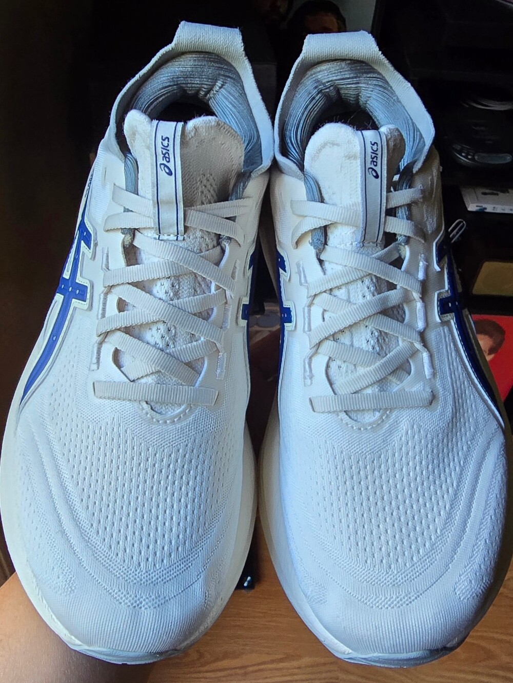 Sz 9 Women's ASICS GEL NIMBUS 27 ATC 'Birch/Indigo Blue' Running - Picture 2 of 8